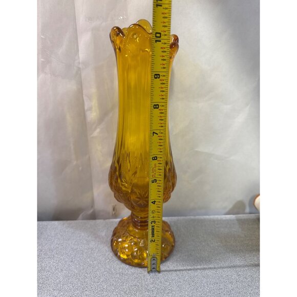 Vintage 1950s Kanawha Glass Amber Moon And Stars 10" Swung Pedestal Vase Yellow - Picture 6 of 8